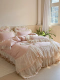 Load image into Gallery viewer, Girl princess style cotton pure cotton bed cover four-piece French romantic lace quilt cover thickened padded cotton sheet