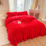 Load image into Gallery viewer, Ins fairy white 100 cotton bed four-piece set girl heart lace edge quilt cover Internet celebrity princess windbed skirt