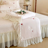 Load image into Gallery viewer, French sweet wind Tencel summer cool quilt bed cover four-piece summer washed ice silk girl lace thin quilt
