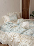 Load image into Gallery viewer, French romantic small fresh jacquard spring and summer tencel cotton four-piece set silky lace lace quilt cover princess wind bedding