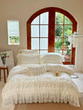 Load image into Gallery viewer, French cream lace four-piece cotton high-end winter polished bed sheet girl princess pure cotton quilt cover