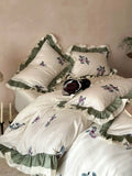 Load image into Gallery viewer, French retro style 100 long-staple cotton cotton bed four-piece set pure cotton bed sheet lotus leaf lace printing quilt cover 4