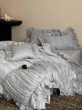 Load image into Gallery viewer, French girl cotton long-staple cotton abraded bed four-piece set pure cotton jacquard pleated lace quilt cover bed sheet bedding