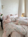 Load image into Gallery viewer, Vintage French princess style cotton sanded bed four-piece set butterfly flower lace quilt cover pure cotton sheets