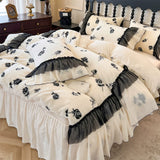 Load image into Gallery viewer, Winter carved thickened milk fleece four-piece set retro princess wind coral fleece double-sided fleece fleece quilt cover bed skirt