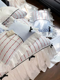 Load image into Gallery viewer, Korean girl heart cotton washed cotton four-piece set double-layer lotus leaf lace bow quilt cover soft pure cotton bedding