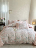 Load image into Gallery viewer, Vintage French princess style cotton sanded bed four-piece set butterfly flower lace quilt cover pure cotton sheets