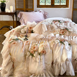 Load image into Gallery viewer, French romantic flower tencel cotton four-piece set spring and summer cool retro style printing and dyeing silky quilt cover bedding