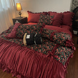 Load image into Gallery viewer, French retro cotton long-staple cotton bed skirt four-piece romantic flower lace edge quilt cover princess style high-end bedding