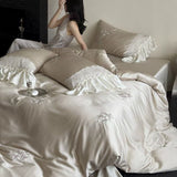 Load image into Gallery viewer, French light luxury Lenzing Tencel bed sheet four-piece set, high-grade cool silky embroidered quilt cover, spring and summer girl bedding