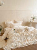 Load image into Gallery viewer, French romantic princess winter thickened milk fleece four-piece girl lace three-dimensional flower quilt cover high-end bedding