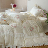 Load image into Gallery viewer, Lan Xu Home Textiles French Summer Girl Heart Tencel Four-piece Rose Embroidery Quilt Cool Silky Bedding
