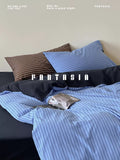 Load image into Gallery viewer, Nordic Bauhaus style blue stripes cotton washed cotton four-piece cotton sheets