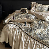 Load image into Gallery viewer, French Hepburn style retro printing cotton four-piece set, pure cotton long-staple cotton romantic lace quilt cover, high-end bed sheet