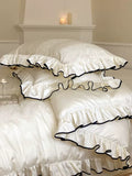 Load image into Gallery viewer, French high-grade long-staple cotton cotton four-piece set, pure cotton jacquard quilt cover, girl's heart lace solid color bed sheet, bedding