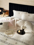Load image into Gallery viewer, Winter warm carved milk fleece four-piece set small fragrant wind webbing thickened coral fleece quilt cover girl heart bedding