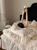 Load image into Gallery viewer, Winter high-end carved milk fleece four-piece French princess style double-sided coral fleece lace edge quilt cover sheet