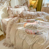 Load image into Gallery viewer, French retro 100 pure cotton four-piece cotton romantic princess wind lotus leaf lace quilt cover girl heart bed skirt 4