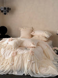 Load image into Gallery viewer, French girl princess style cotton long-staple cotton four-piece set three-dimensional love flower pure cotton quilt cover fairy bed skirt