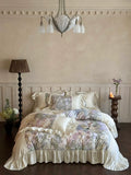 Load image into Gallery viewer, French retro flower tencel cotton polished four-piece set autumn and winter romantic lace thickened warm quilt cover pure cotton bedding