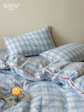 Load image into Gallery viewer, FANTASIA Collection Dream Planet [Qingmeng Window Mirror] Blue Plaid Cotton Double Yarn Four-piece Cotton Sheet