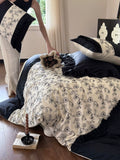 Load image into Gallery viewer, French black and white flower retro pure cotton long-staple cotton four-piece set high-grade cotton bedding quilt cover bed sheet
