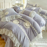 Load image into Gallery viewer, Winter thickened milk fleece four-piece princess wind double-sided plush coral fleece lace quilt cover padded bed cover