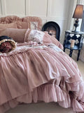 Load image into Gallery viewer, French lace retro premium sense thickened milk fleece four-piece set winter double-sided fleece coral fleece princess style