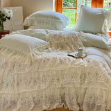 Load image into Gallery viewer, French cream lace four-piece cotton high-end winter polished bed sheet girl princess pure cotton quilt cover