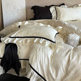 Load image into Gallery viewer, French Lyocell Tencel cotton four-piece set of pure cotton satin jacquard quilt cover girl heart lace solid color bed sheet bedding