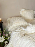 Load image into Gallery viewer, French romantic girl princess style four-piece set cotton abraded pleated chiffon lace bedding pure cotton sheets