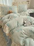Load image into Gallery viewer, French butterfly carved milk fleece four-piece set winter girl coral fleece double-sided fleece quilt cover fleece bed skirt bed sheet