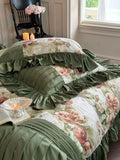 Load image into Gallery viewer, French retro style thickened tencel cotton polished four-piece set cotton thermal bed sheet princess lotus leaf edge quilt cover bedding