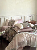 Load image into Gallery viewer, French romantic cotton polished bed four-piece set retro style autumn and winter digital printing chiffon lace quilt cover bed sheet