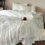 Load image into Gallery viewer, French fairy white three-dimensional embroidery princess wind cotton bed four-piece set pure cotton washed cotton bed skirt quilt cover