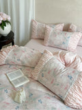 Load image into Gallery viewer, Vintage French princess style cotton sanded bed four-piece set butterfly flower lace quilt cover pure cotton sheets