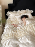 Load image into Gallery viewer, French fairy gas romantic jacquard cotton long-staple cotton four-piece set pure cotton lace edge bed cover quilt cover princess wind bedding