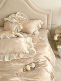 Load image into Gallery viewer, French romantic cotton long-staple cotton four-piece set rose jacquard glazed yarn lace quilt cover pure cotton fairy bed cover