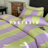 Load image into Gallery viewer, FANTASIA Collection Dream Planet [Grape Hyacinth] Niche Purple and Green Stripe Four-piece Knitted Cotton Sheet