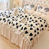 Load image into Gallery viewer, Winter cute girl milk fleece thickened four-piece set pleated lace fleece coral fleece quilt cover princess windbed skirt