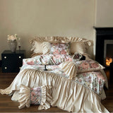Load image into Gallery viewer, French retro 100S long-staple cotton bed sheet four-piece romantic rose print cotton lace quilt cover high-end bedding