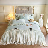 Load image into Gallery viewer, French lace edge thickened milk fleece four-piece set bow princess wind coral fleece quilt cover high-end bedding