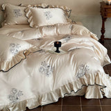 Load image into Gallery viewer, Lanxu Home Textiles French Vintage Lenzing Tencel Four-piece Set Summer Cool Silky Ruffle Leaf Quilt Cover Naked Bedding