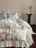 Load image into Gallery viewer, French retro flower tencel cotton polished four-piece set autumn and winter romantic lace thickened warm quilt cover pure cotton bedding