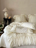 Load image into Gallery viewer, French romantic girl princess style four-piece set cotton abraded pleated chiffon lace bedding pure cotton sheets
