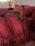Load image into Gallery viewer, French cotton rose retro wedding bed skirt four-piece set pure cotton satin long-staple cotton quilt cover princess wind bedding