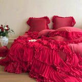 Load image into Gallery viewer, French romantic princess winter thickened milk fleece four-piece girl lace three-dimensional flower quilt cover high-end bedding