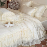 Load image into Gallery viewer, White yarn mantra  French lace princess wind tencel four-piece cake skirt quilt cover summer cool silky bedding