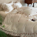 Load image into Gallery viewer, French Sweet Cream Wind Tencel Four-piece Rose Embroidered Quilt Cover Summer Cool Ice Silky Sheet Bedding