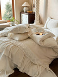 Load image into Gallery viewer, French girl retro linen cotton and linen four-piece set of pure cotton embroidery simple wind soft quilt cover breathable bedding
